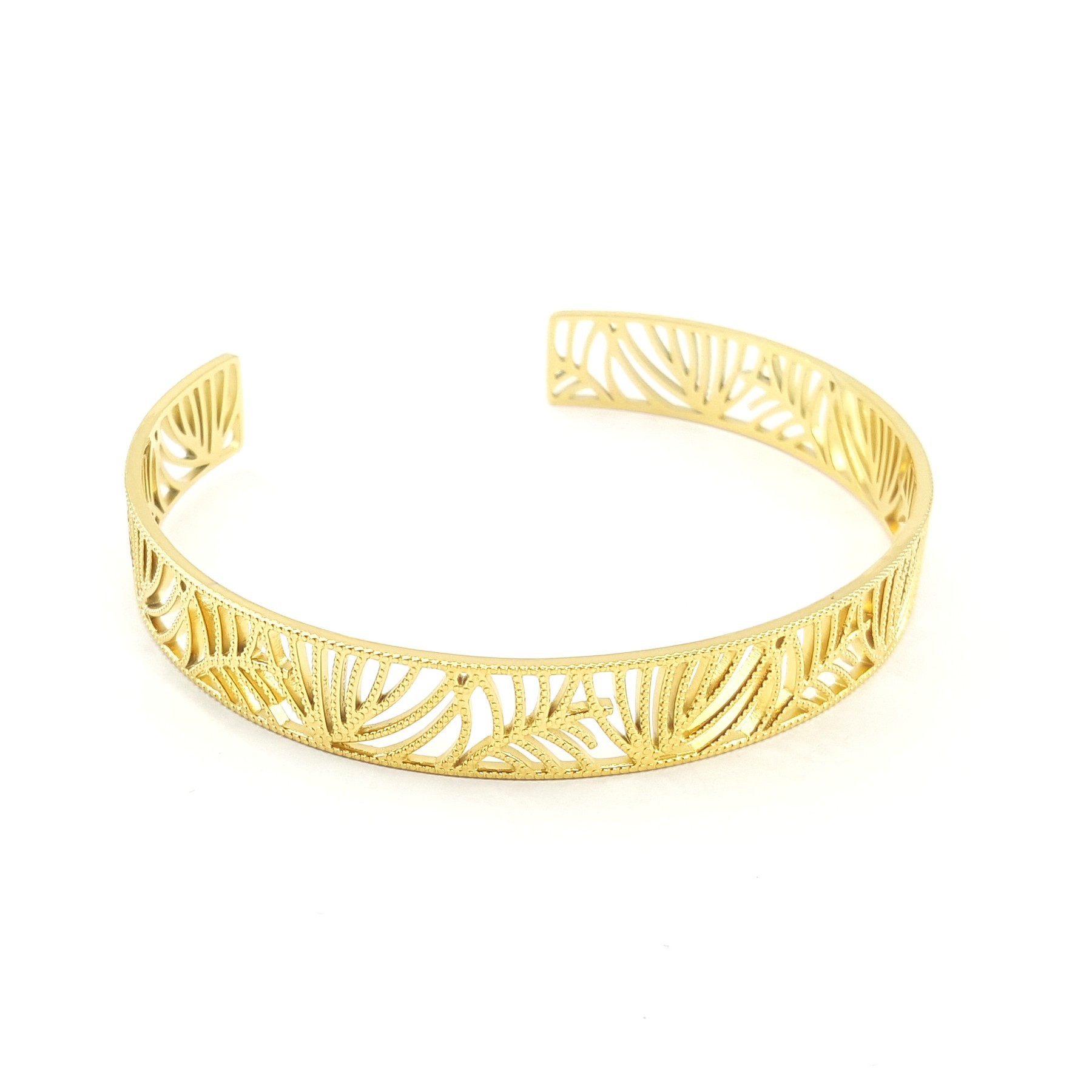 Jonc motif floral acier doré - Identités bijoux